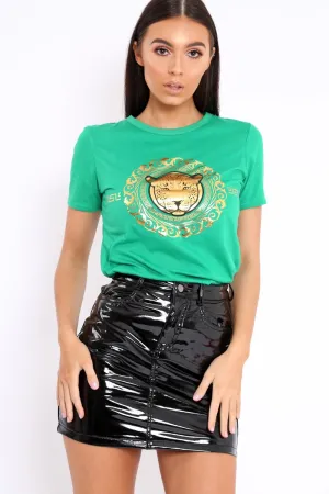 Green T-Shirt with Gold Tiger Design - Fay