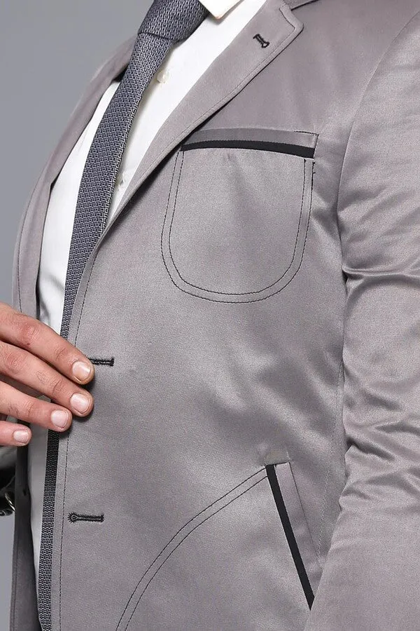 Grey Blazer With Patch Pockets | Wessi