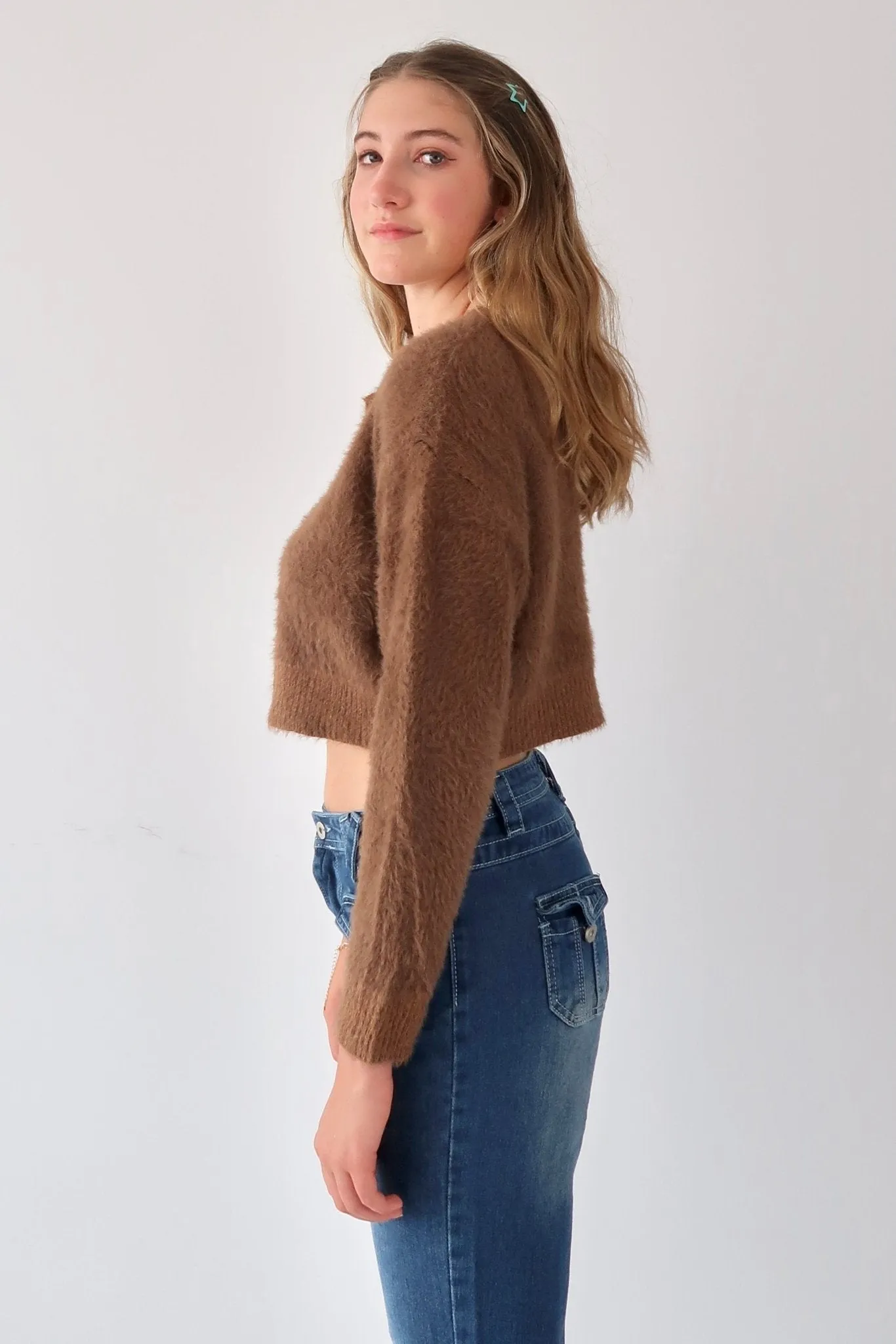 Honey girl fluffy button front cardigan