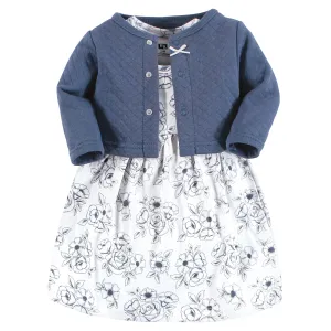 Hudson Baby Quilted Cardigan and Dress, Blue Toile