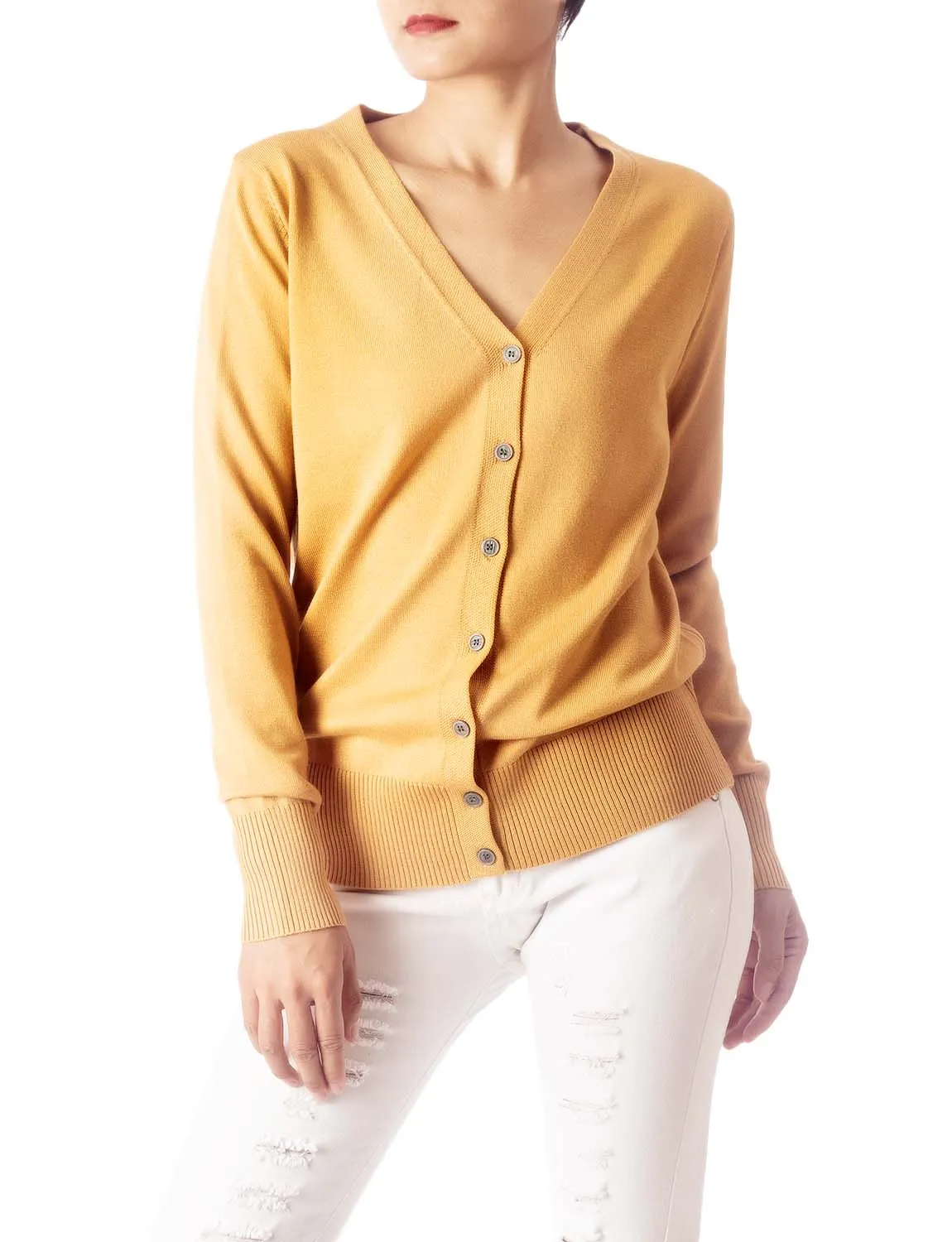 iB-iP Women's Fashion Button V-neck Ladys Sweater Lightweight Cardigan