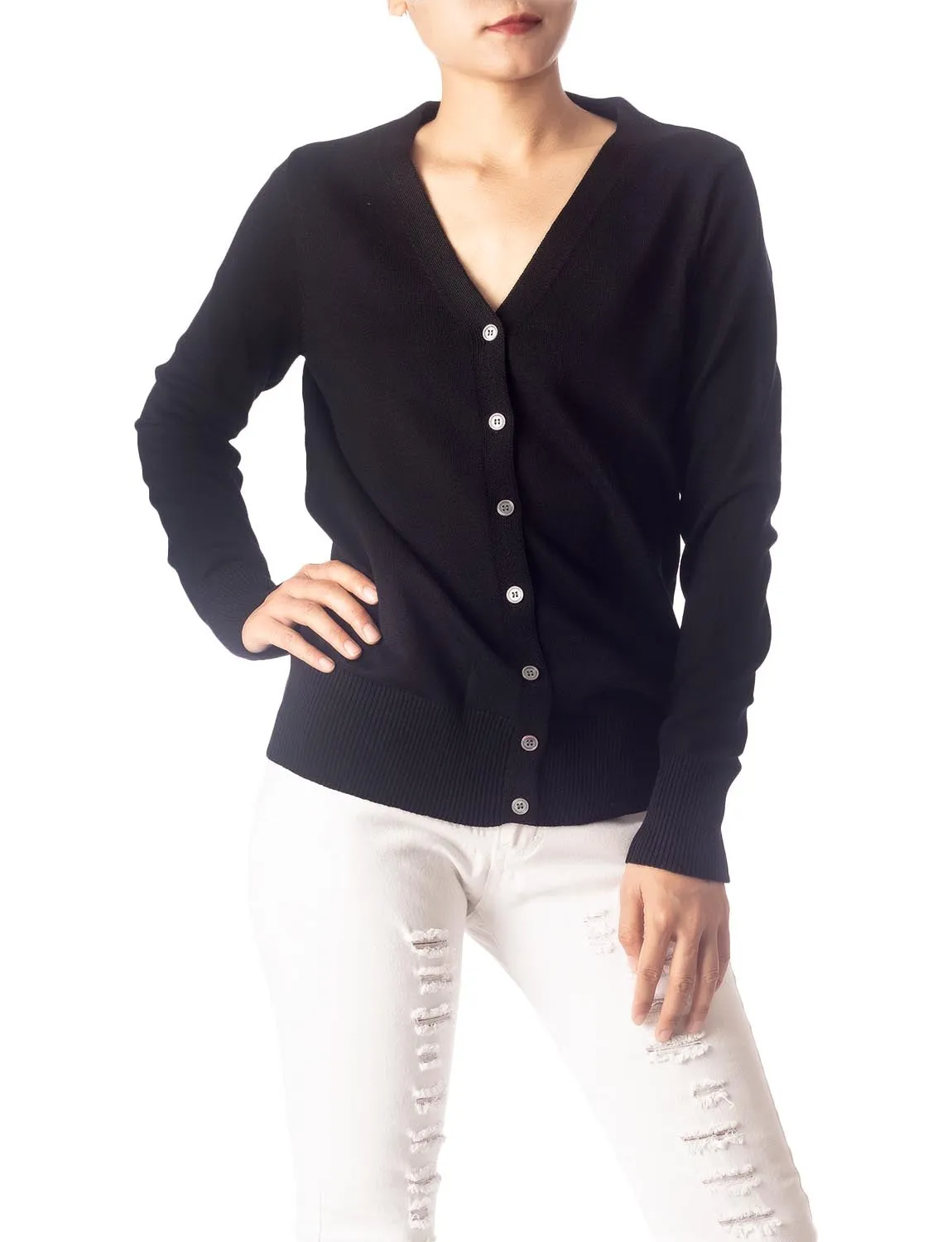 iB-iP Women's Fashion Button V-neck Ladys Sweater Lightweight Cardigan