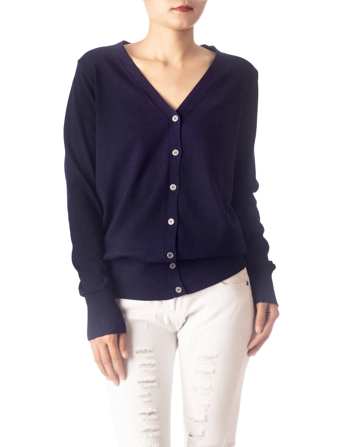 iB-iP Women's Fashion Button V-neck Ladys Sweater Lightweight Cardigan