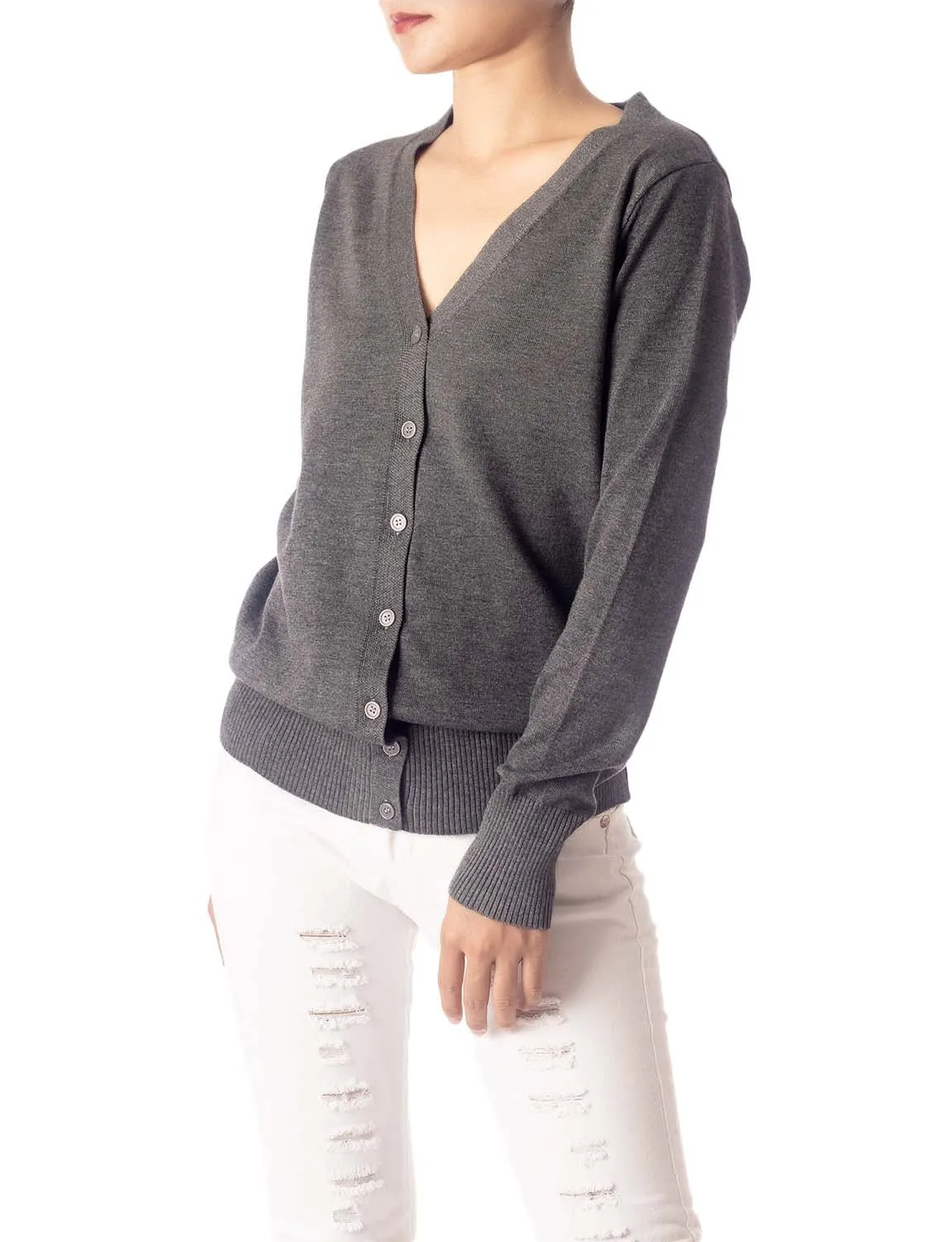 iB-iP Women's Fashion Button V-neck Ladys Sweater Lightweight Cardigan