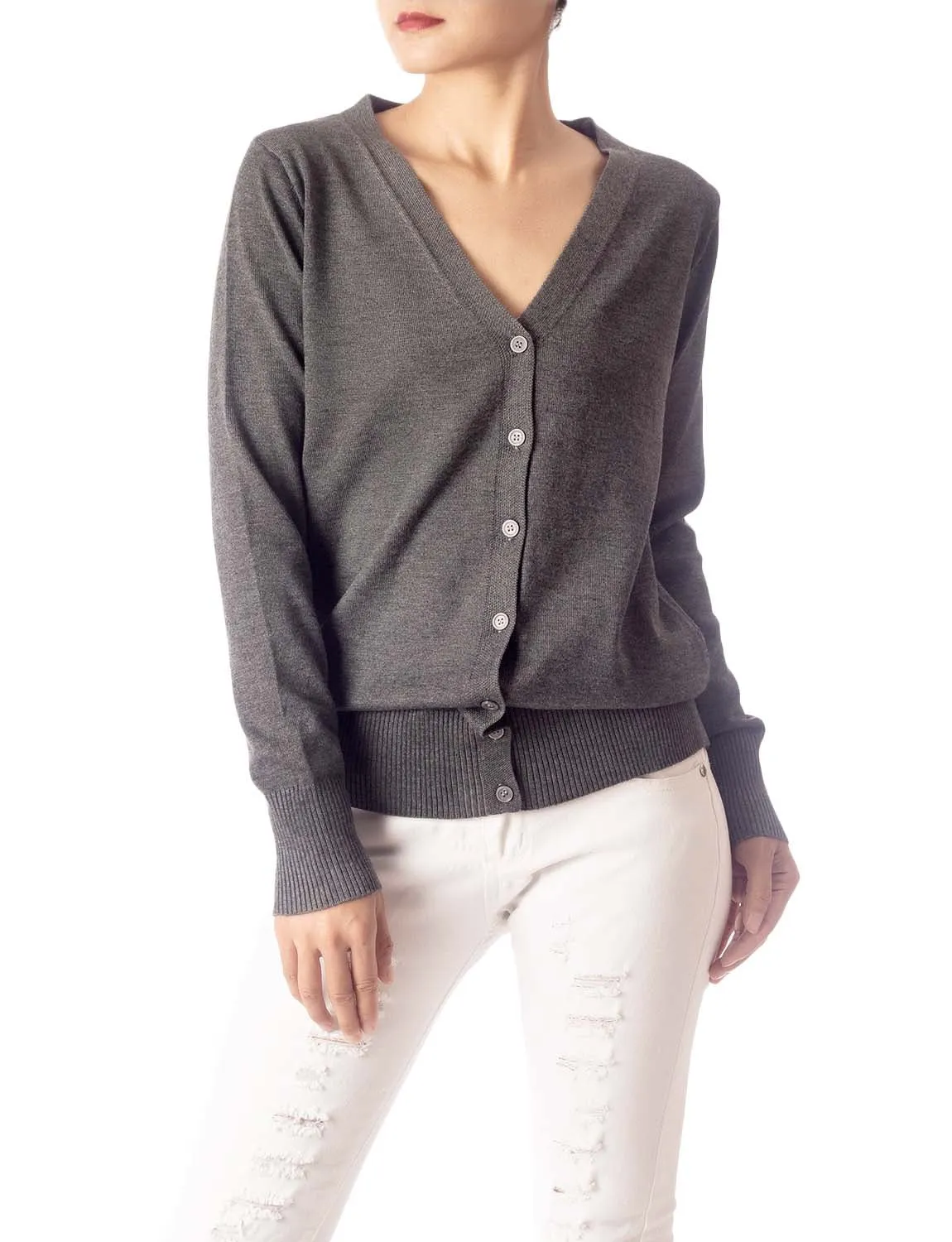 iB-iP Women's Fashion Button V-neck Ladys Sweater Lightweight Cardigan