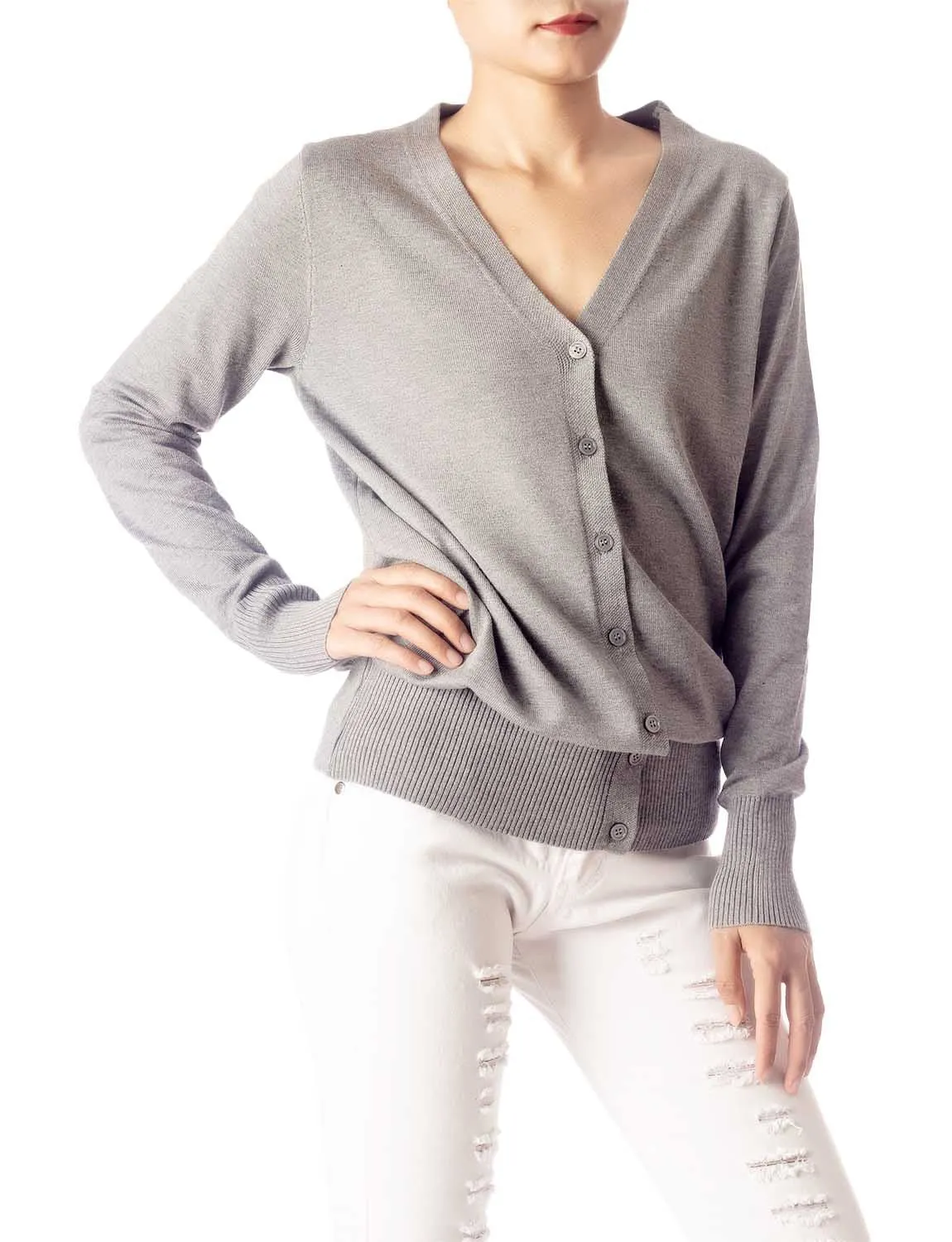 iB-iP Women's Fashion Button V-neck Ladys Sweater Lightweight Cardigan