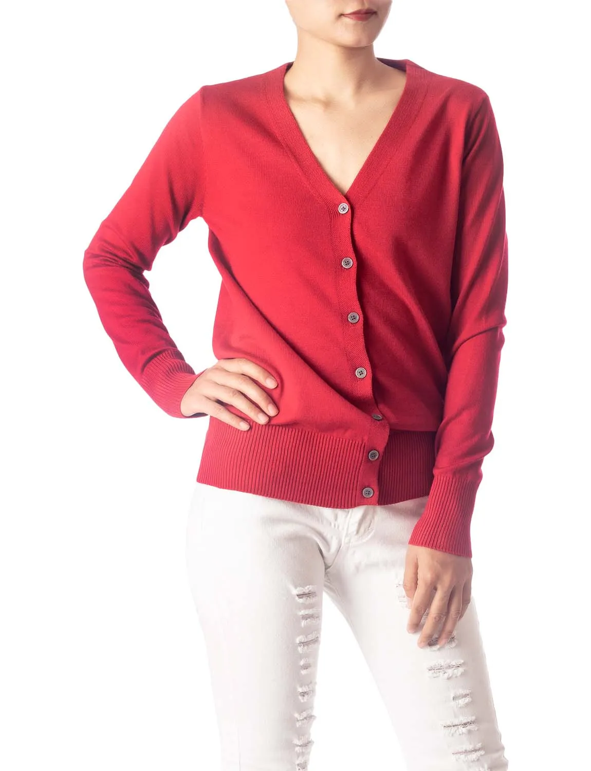 iB-iP Women's Fashion Button V-neck Ladys Sweater Lightweight Cardigan