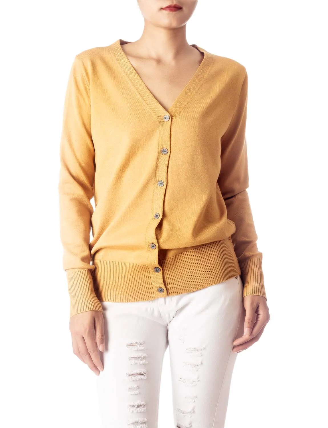 iB-iP Women's Fashion Button V-neck Ladys Sweater Lightweight Cardigan