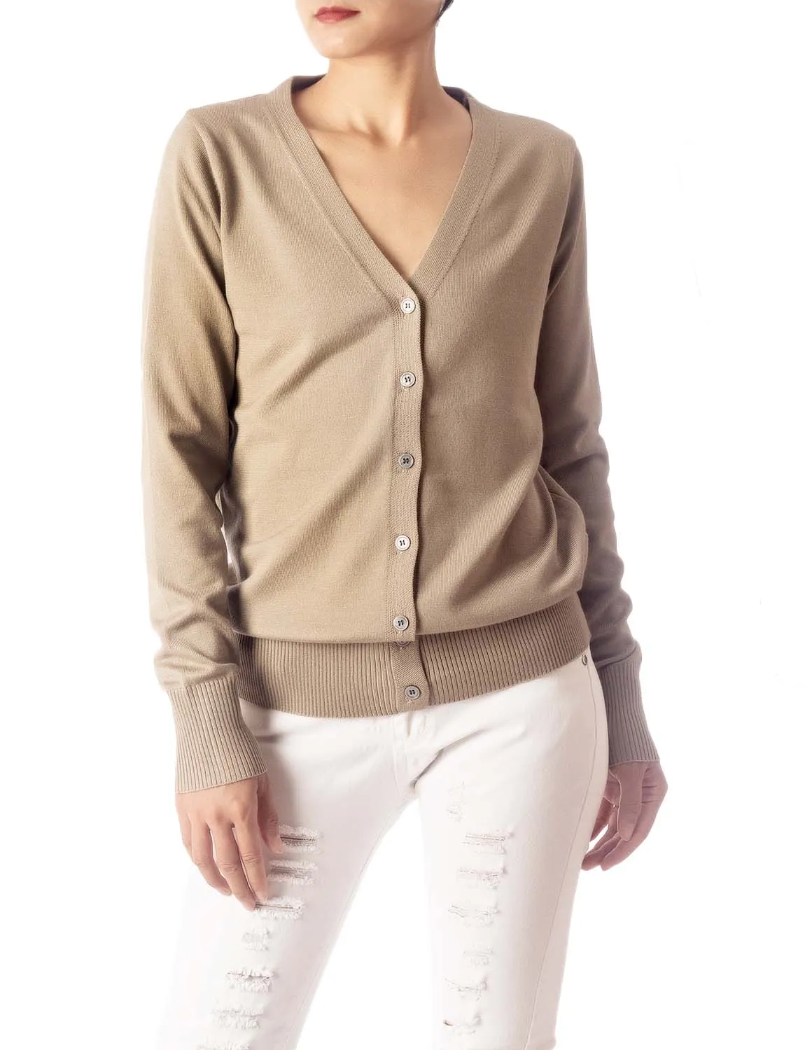 iB-iP Women's Fashion Button V-neck Ladys Sweater Lightweight Cardigan