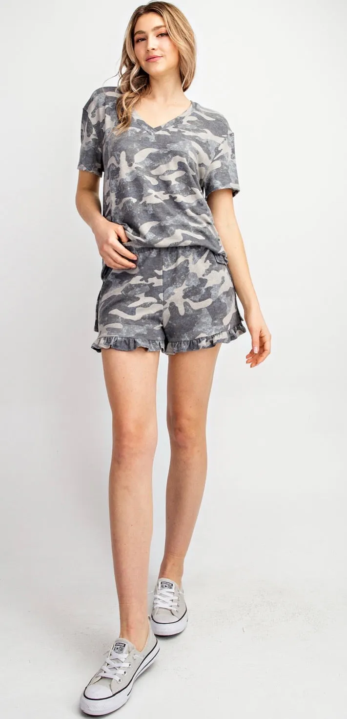 Jenna in Camo Ruffled Shorts