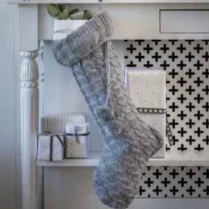 Knitted Grey Christmas Stocking