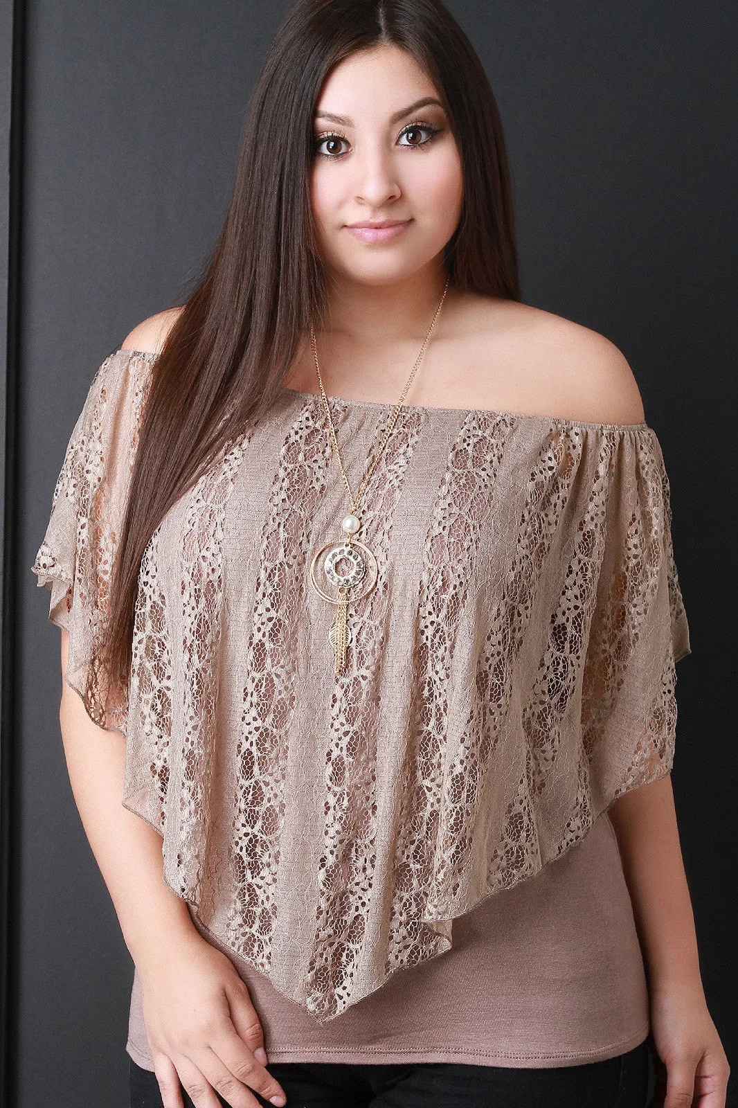 Lace Overlay Off The Shoulder Necklace Top