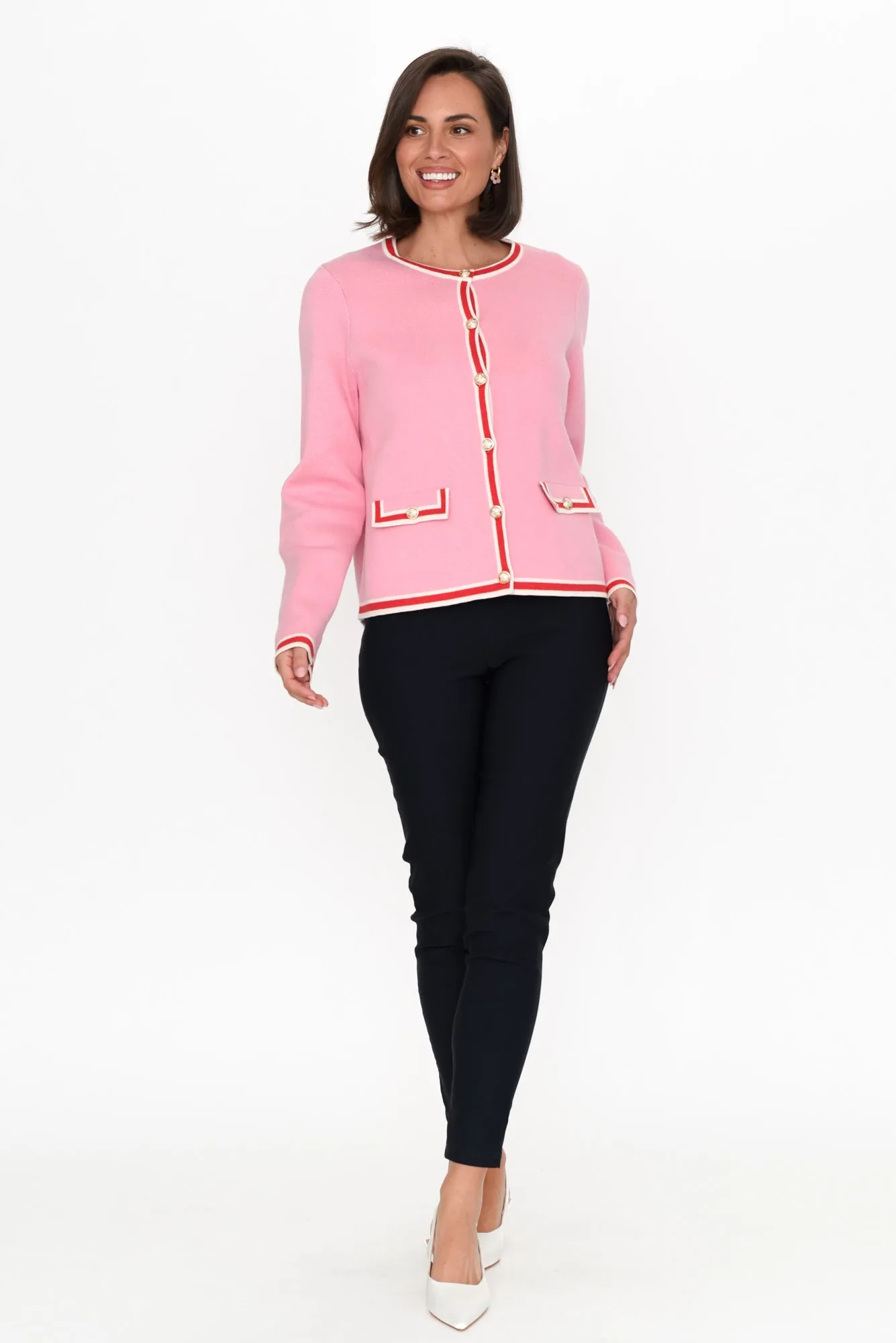 Lady Pink Trim Cotton Blend Cardigan