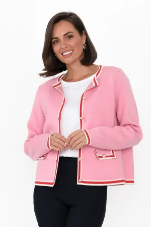 Lady Pink Trim Cotton Blend Cardigan