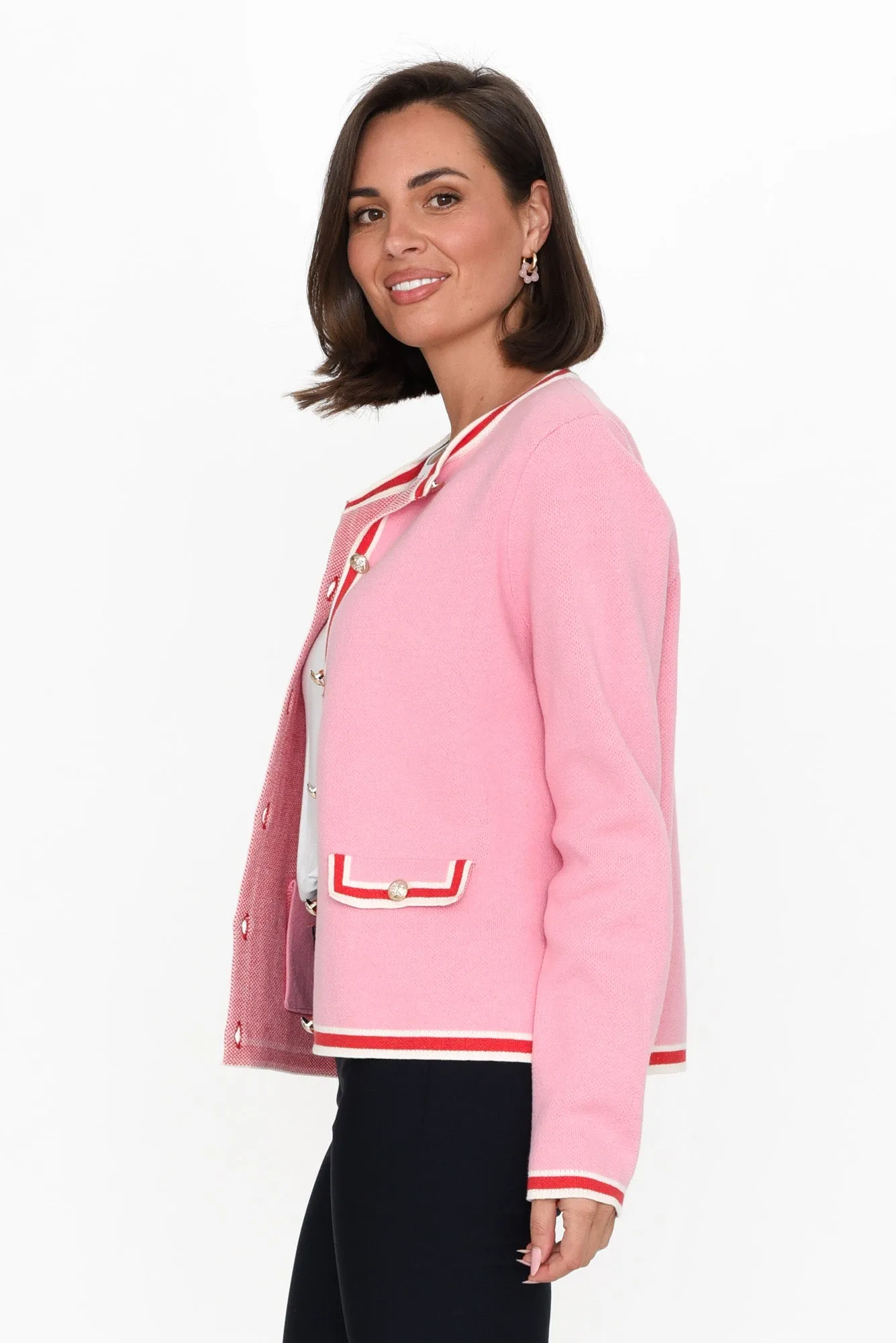 Lady Pink Trim Cotton Blend Cardigan