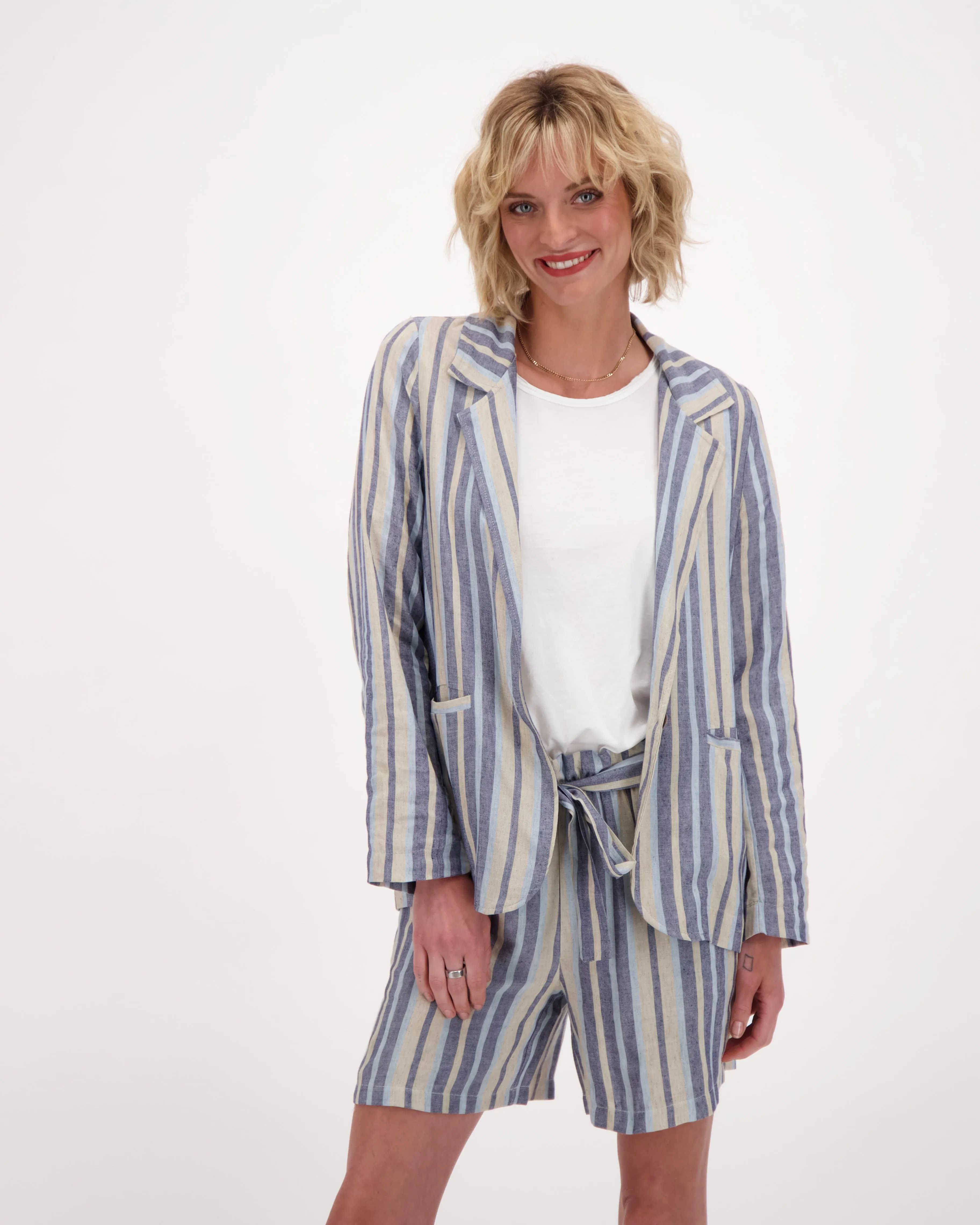 Linen Blazer, Yarn Dyed Stripes