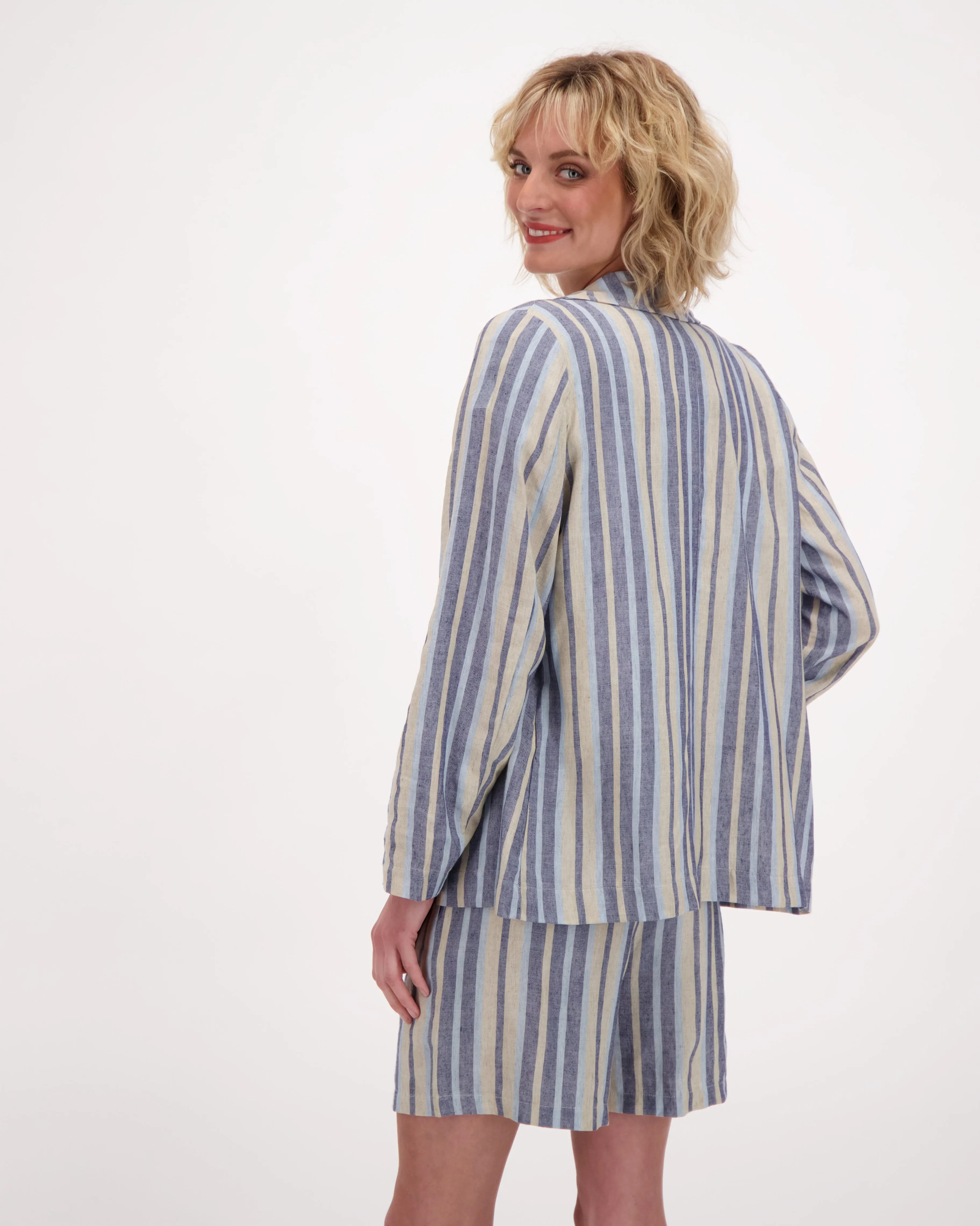 Linen Blazer, Yarn Dyed Stripes