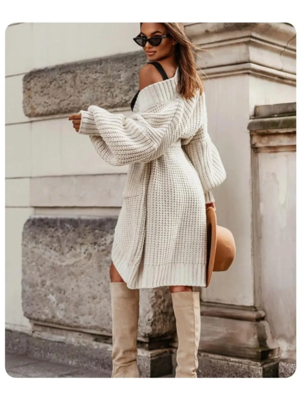 Longline Belted Knitted Cardigan | Beige