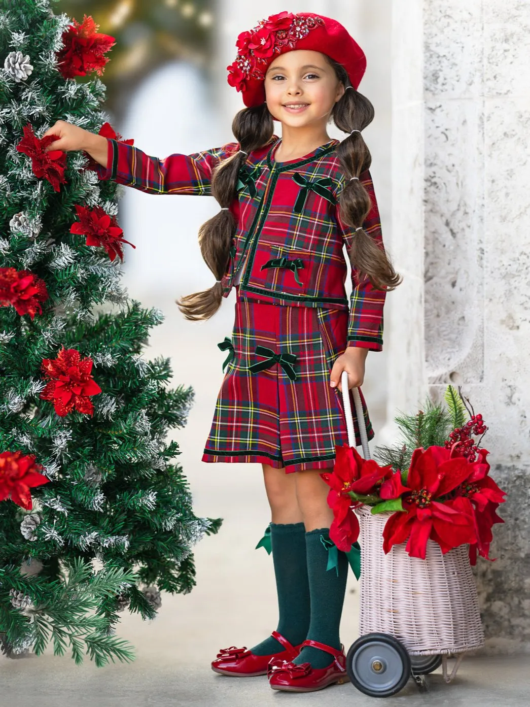 Made For Fashionistas Festive Plaid Tweed Blazer And Skirt Set