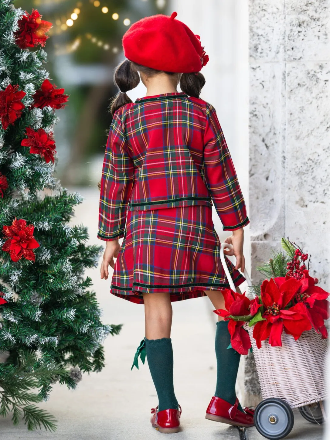 Made For Fashionistas Festive Plaid Tweed Blazer And Skirt Set