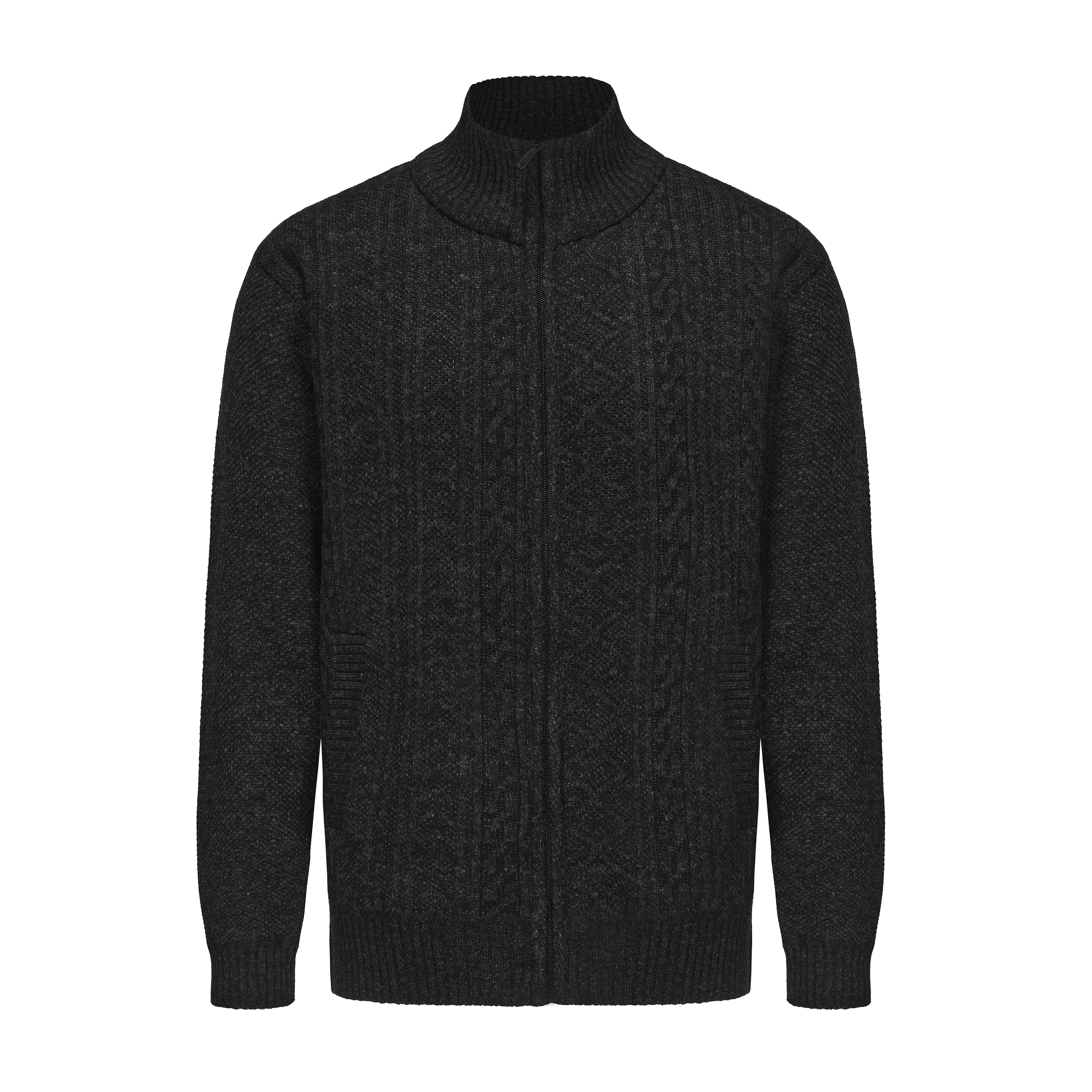 Men's Mock Neck Plaited Knitted Cardigan