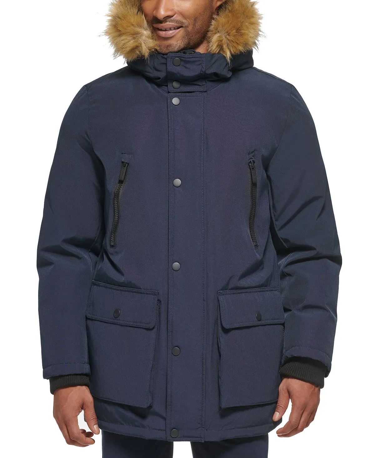 Men's parka with faux fur jacket on the hood created for Macy's Club Room, blue