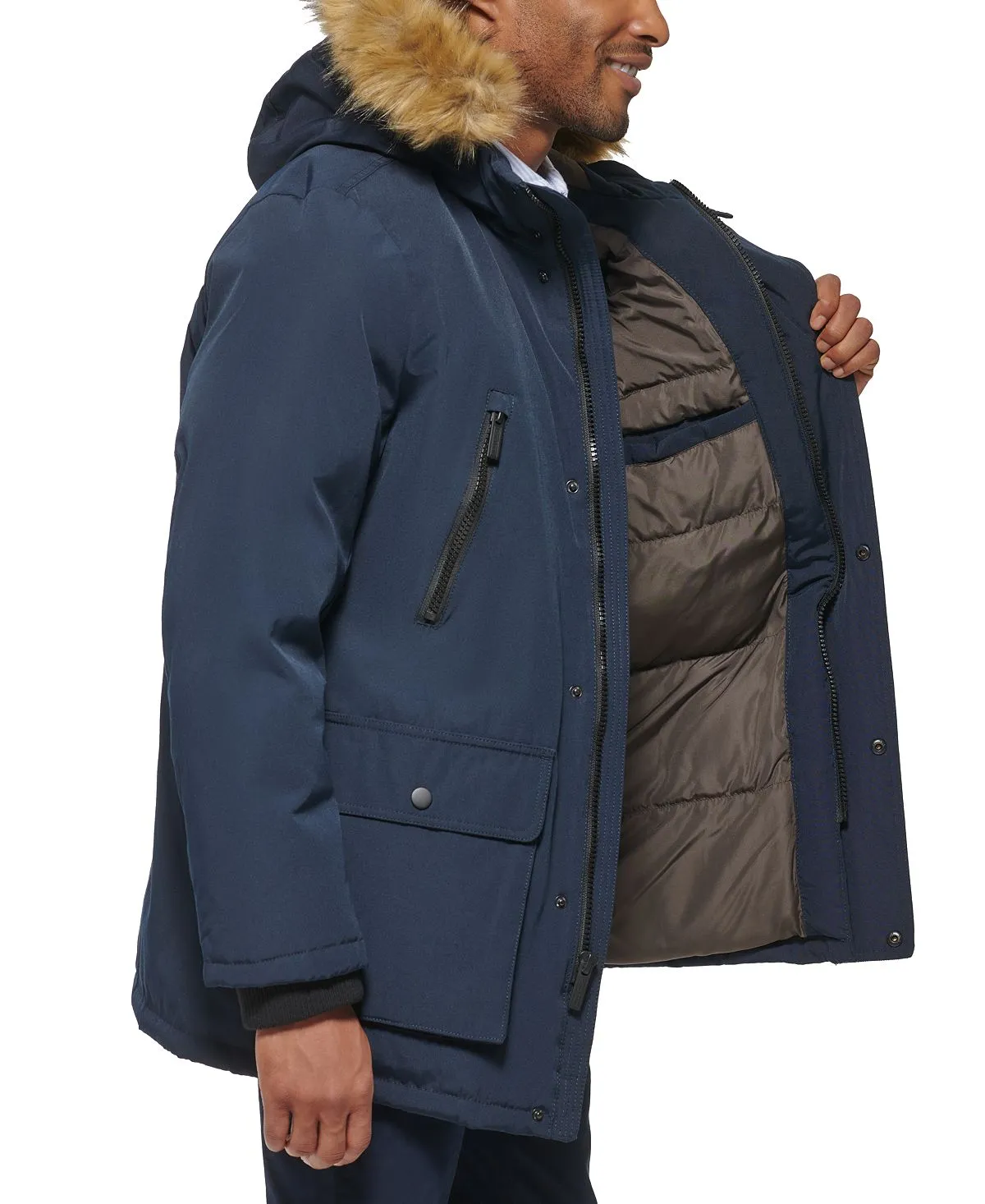 Men's parka with faux fur jacket on the hood created for Macy's Club Room, blue