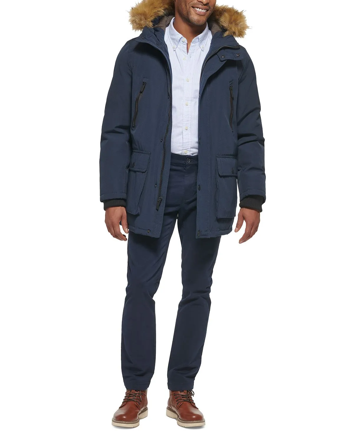 Men's parka with faux fur jacket on the hood created for Macy's Club Room, blue