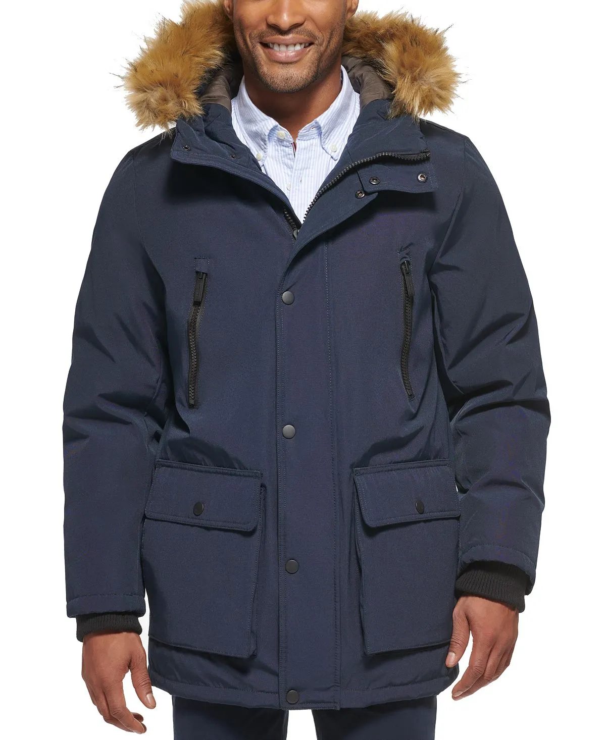 Men's parka with faux fur jacket on the hood created for Macy's Club Room, blue