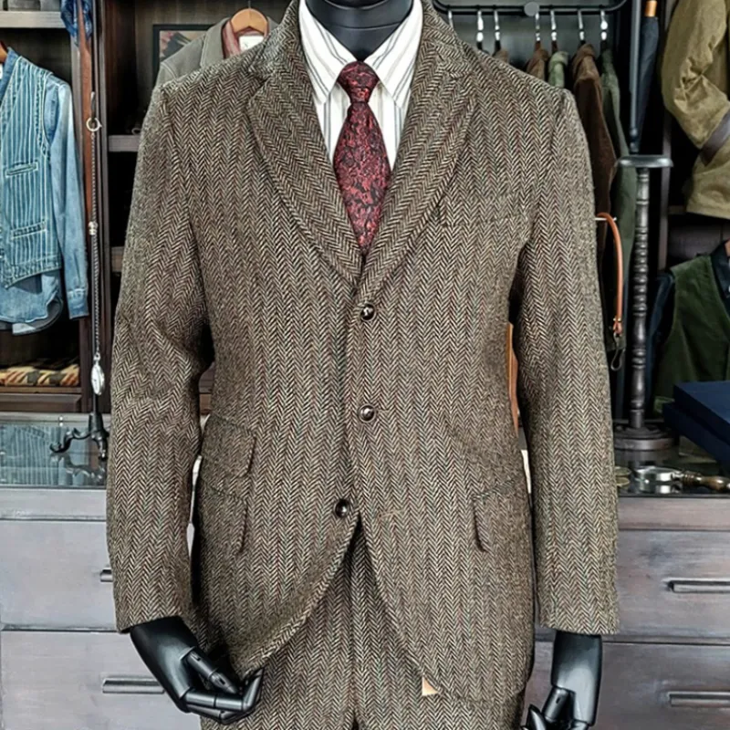 Men's Tweed Suit Notch Lapels Formal Style