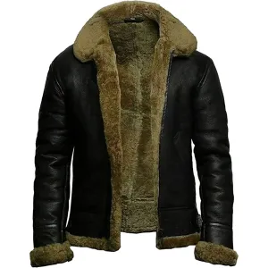 Mens’s Winter B3 WW2 Aviator Fighter Pilots Raf Bomber Real Fur Shearling Leather Jacket