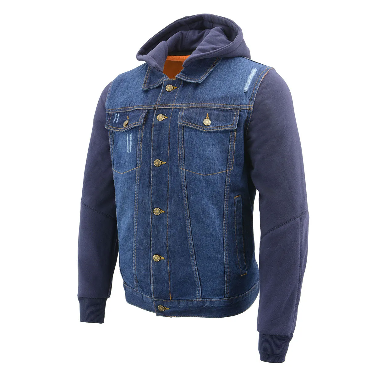 Milwaukee Leather MDM1000 Men's Blue Denim Jacket with Removable Hoodie