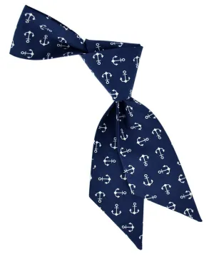 Navy and White Anchor Pattern Womens Tie