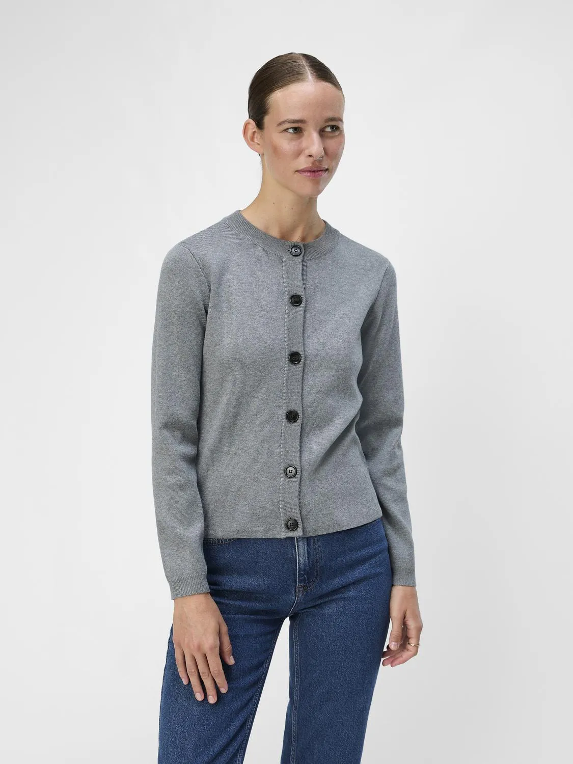 OBJESTER Knit Cardigan - Medium Grey Melange