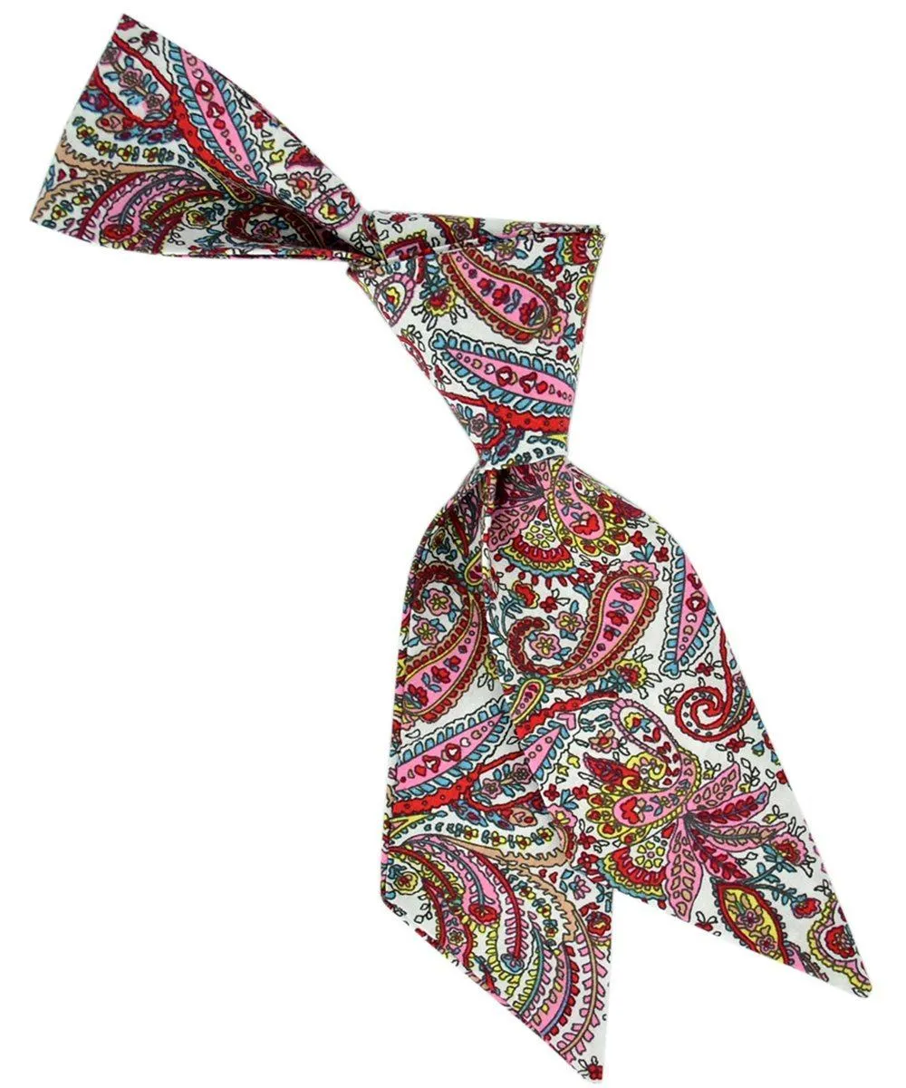 Pink, Red, Aqua and Yellow Paisley Patterned Hair Tie