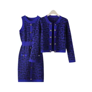 Pre Order:  Maze Gold Button Dress Cardigan Set