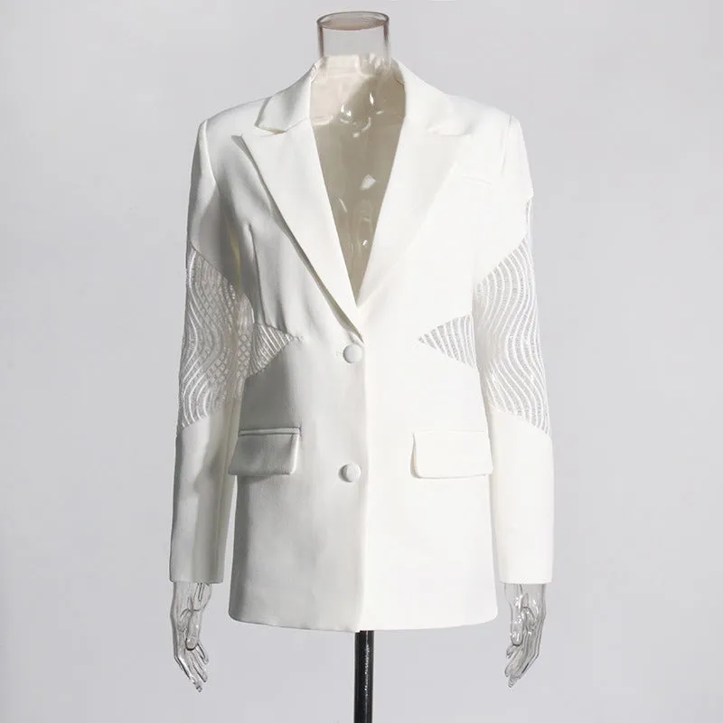 Pre Order:  Solid Lace Stitching Blazer