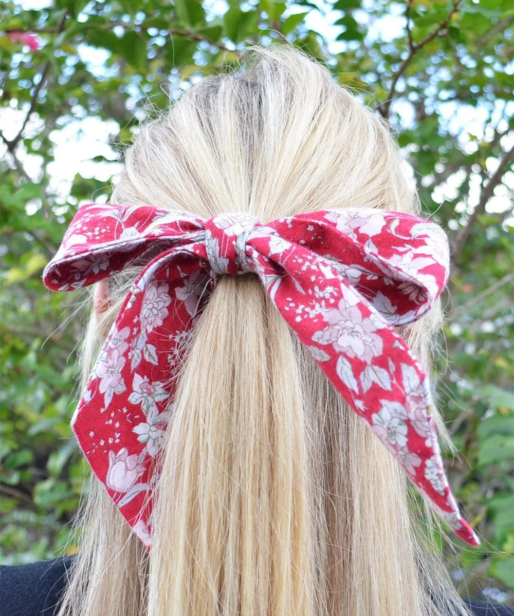 Red and White Floral Hair Tie