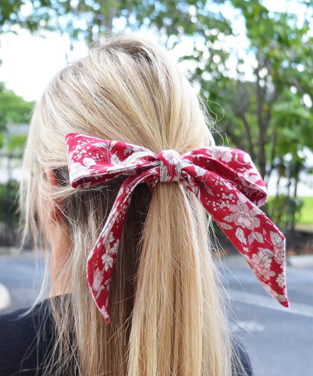 Red and White Floral Hair Tie