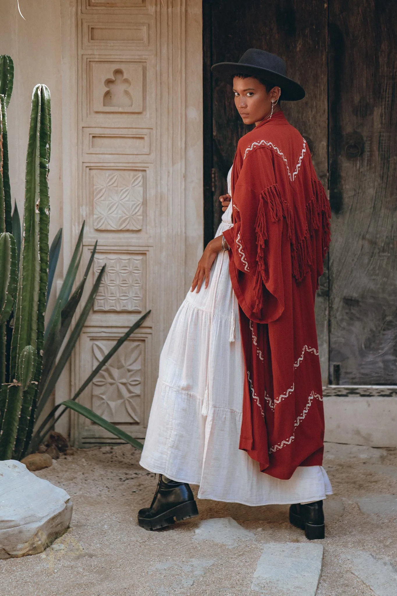 Red Organic Poncho Cape • Boho Cardigan Women • Cotton Kimono Cover Up