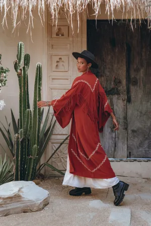 Red Organic Poncho Cape • Boho Cardigan Women • Cotton Kimono Cover Up