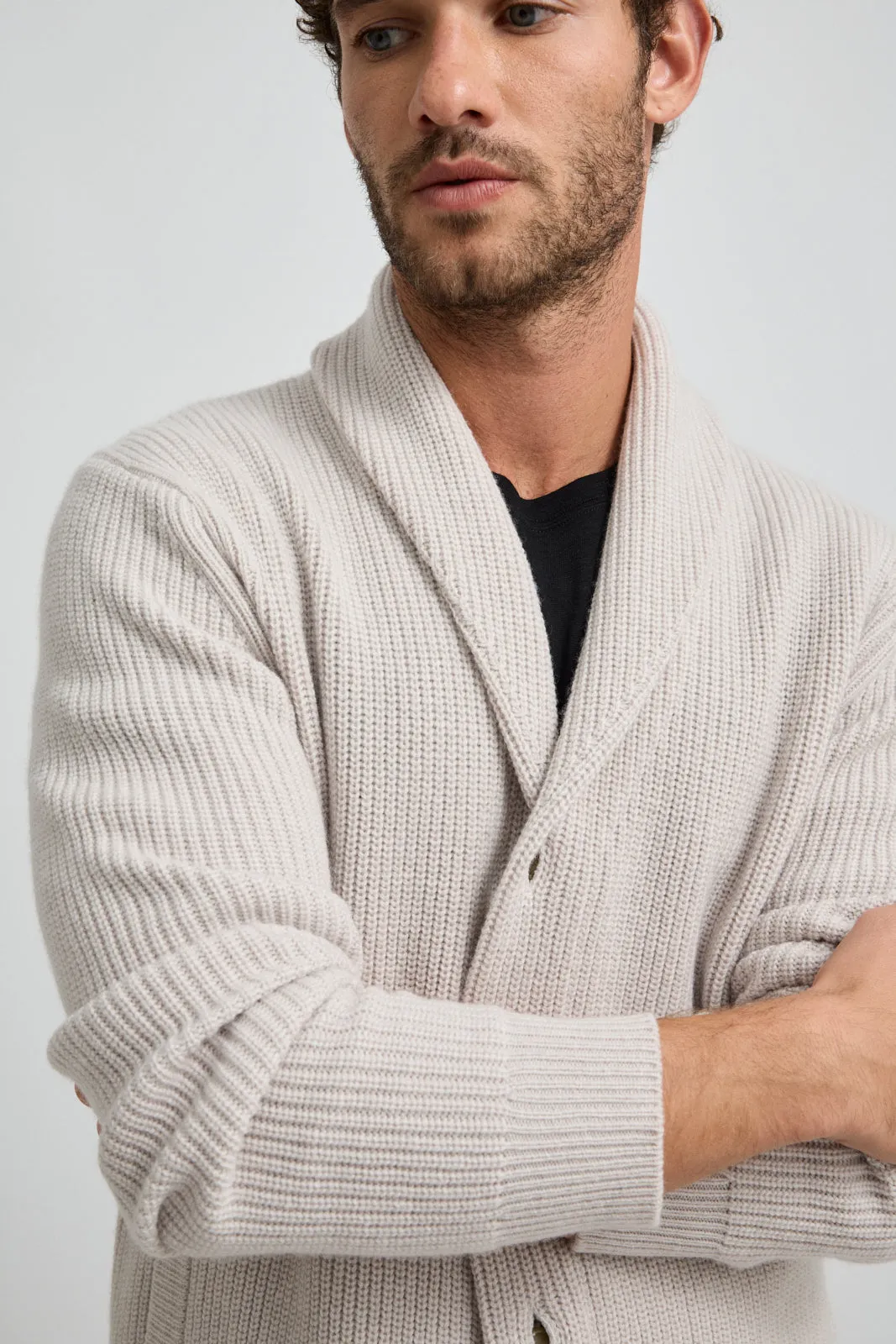 RIBBED SHAWL CARDIGAN