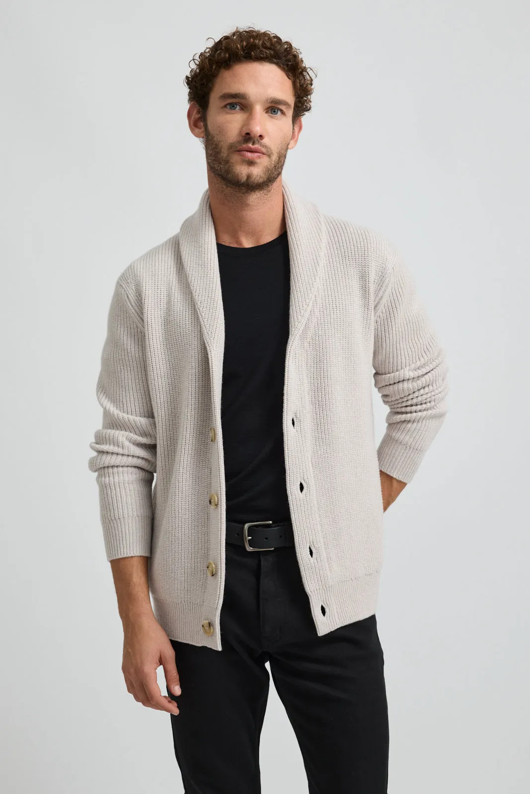 RIBBED SHAWL CARDIGAN