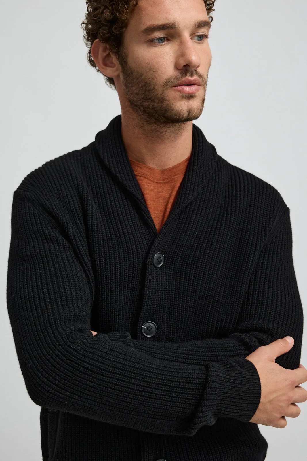 RIBBED SHAWL CARDIGAN