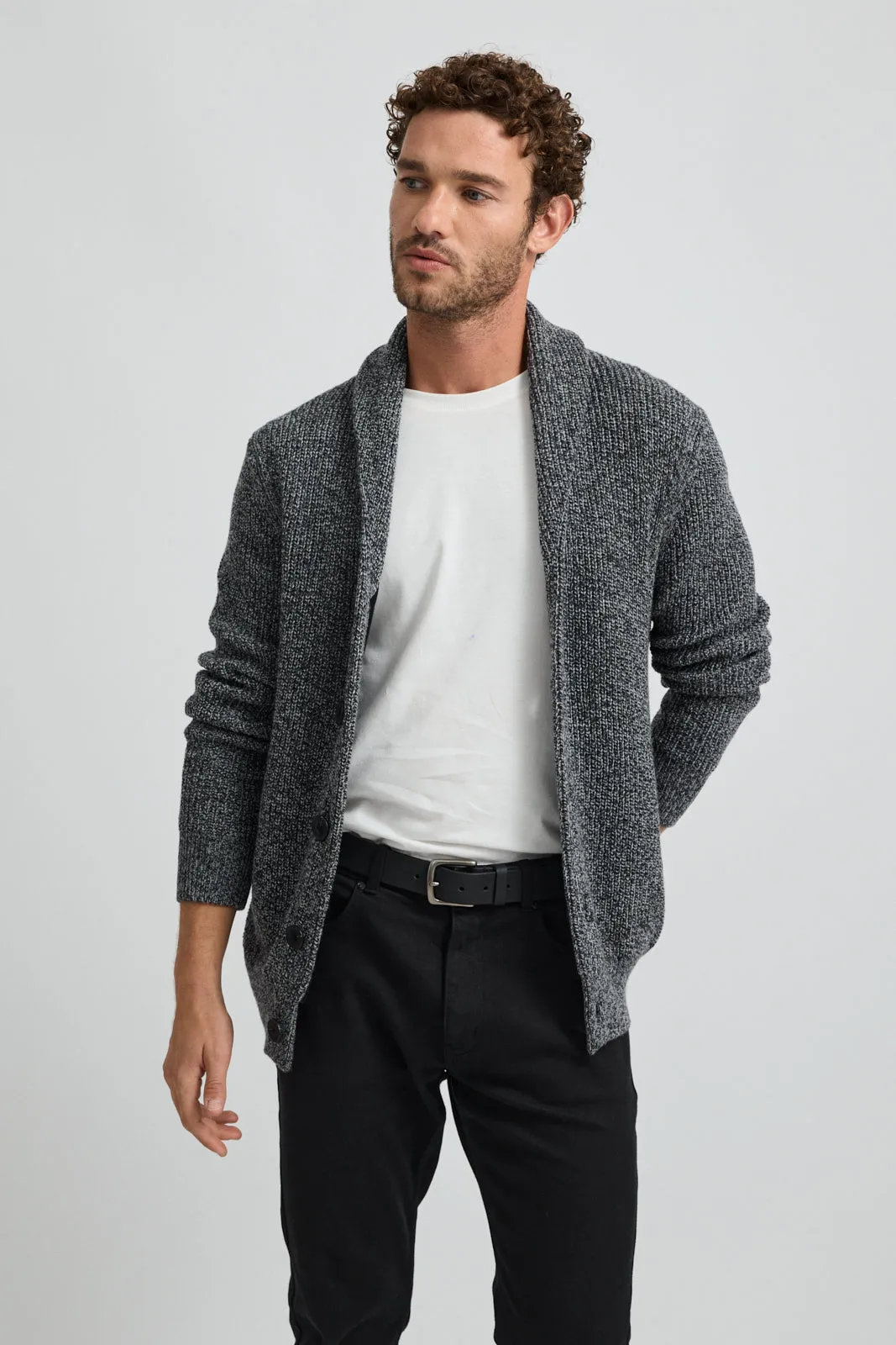 RIBBED SHAWL CARDIGAN