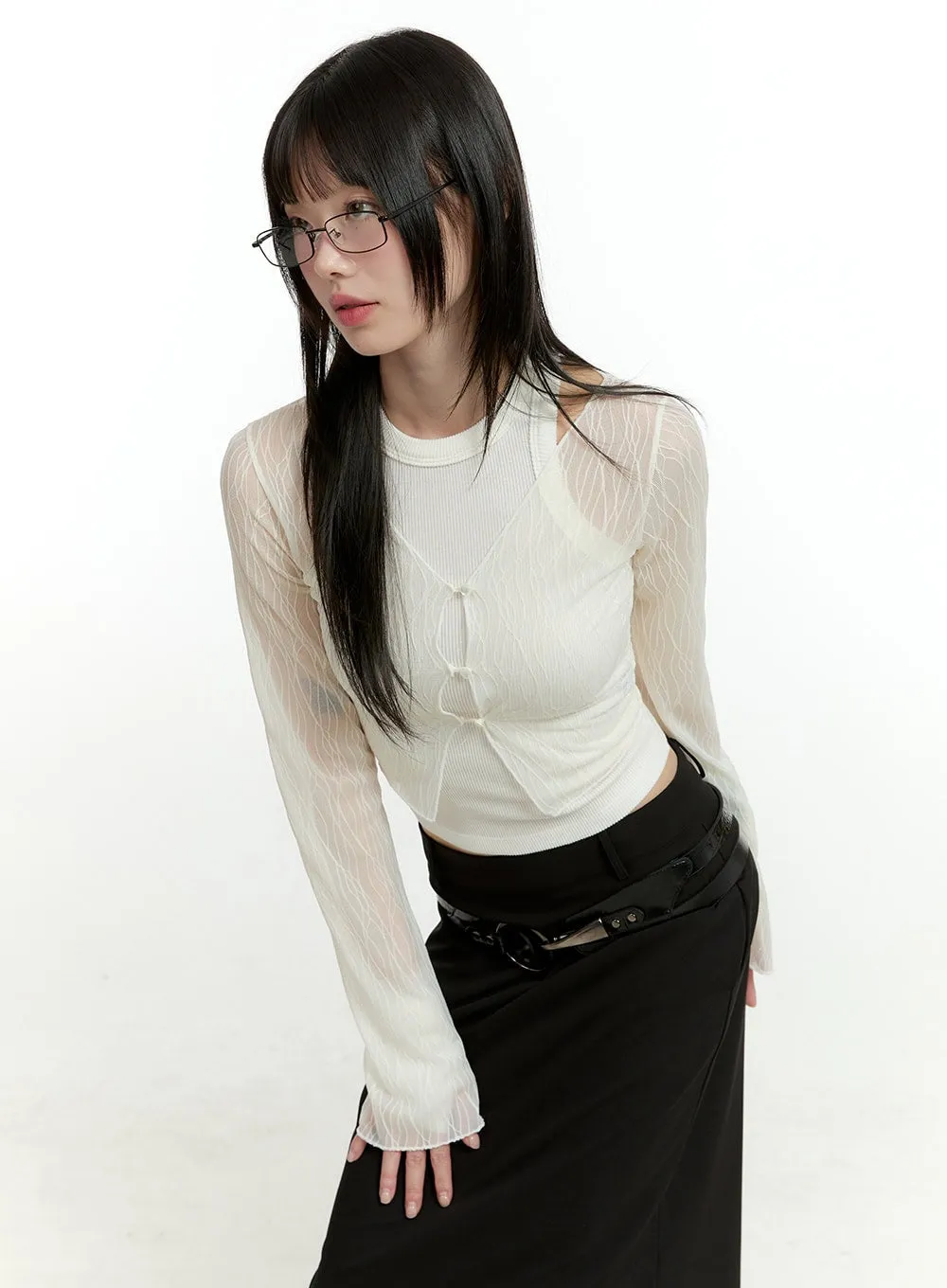 See-Through Button-Up Cardigan CL426