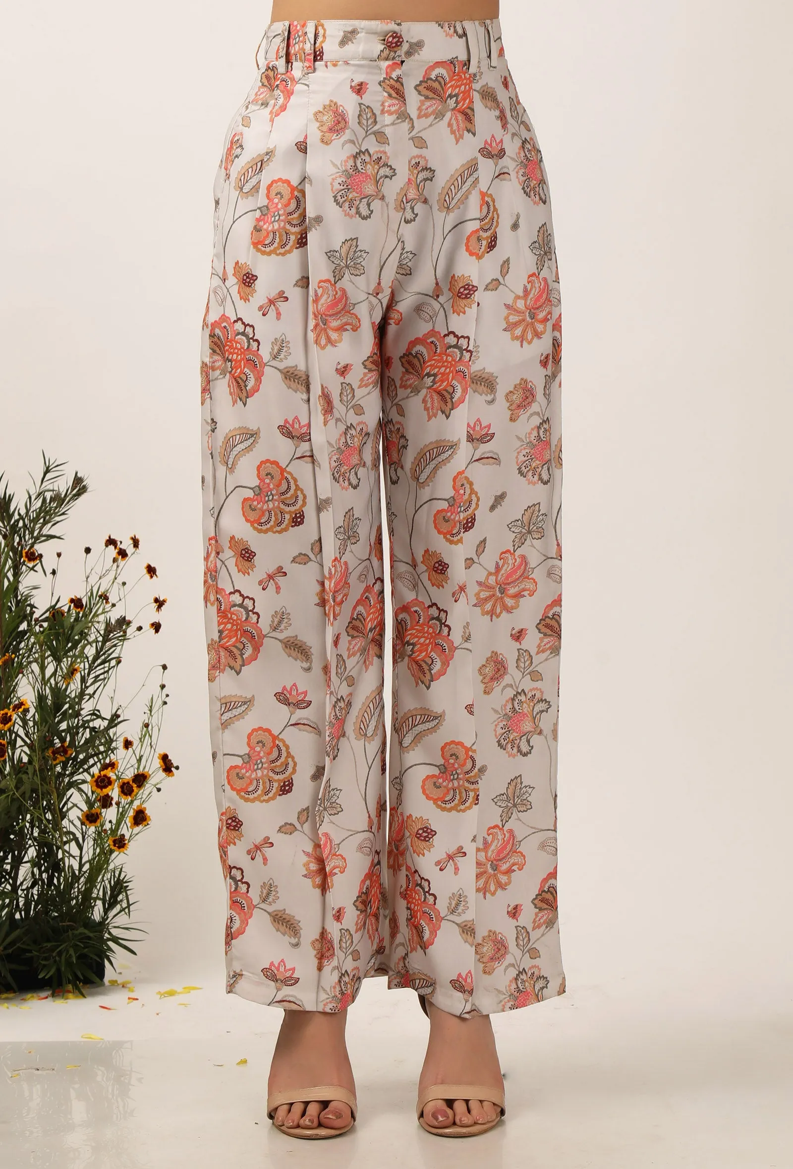 Set Of 3: Cara Floral Chintz Summer Blazer With Bustier Top & Trouser Pant