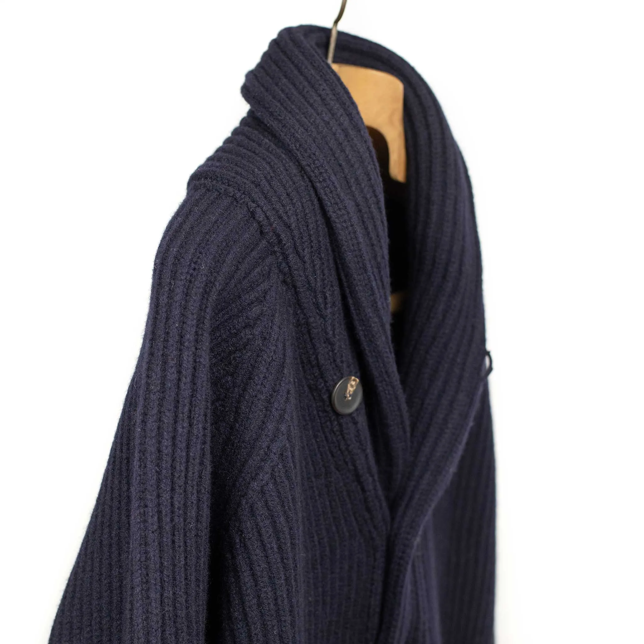 Shawl collar 4-ply cardigan jacket in Dark Navy supergeelong lambswool