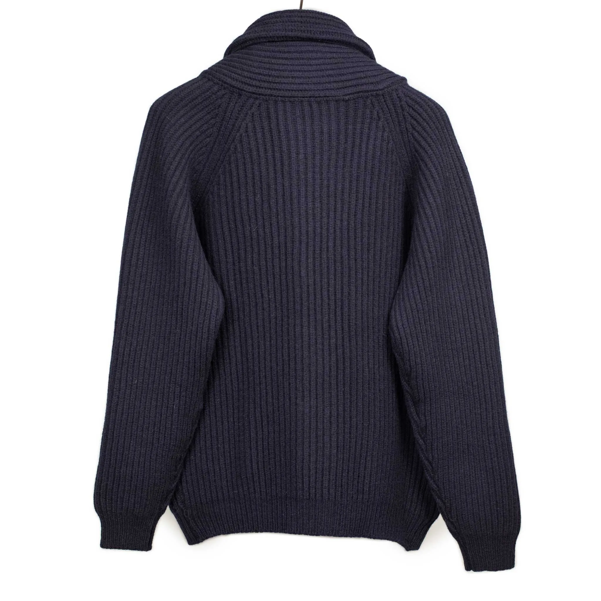 Shawl collar 4-ply cardigan jacket in Dark Navy supergeelong lambswool