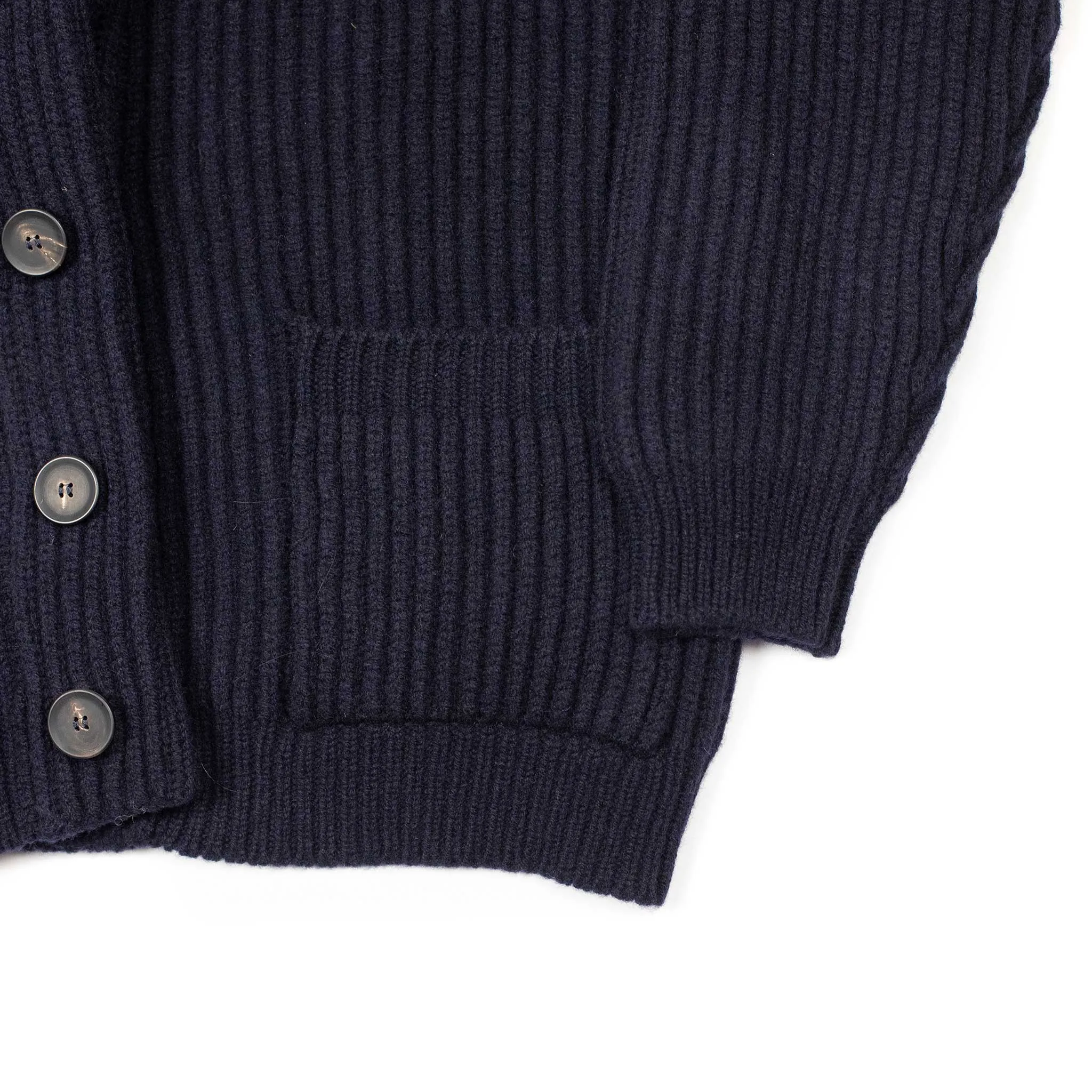 Shawl collar 4-ply cardigan jacket in Dark Navy supergeelong lambswool